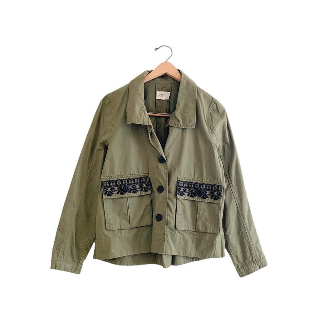 Jolt Neutral Olive Green Lightweight Boxy Utility Button Jacket Medium M
